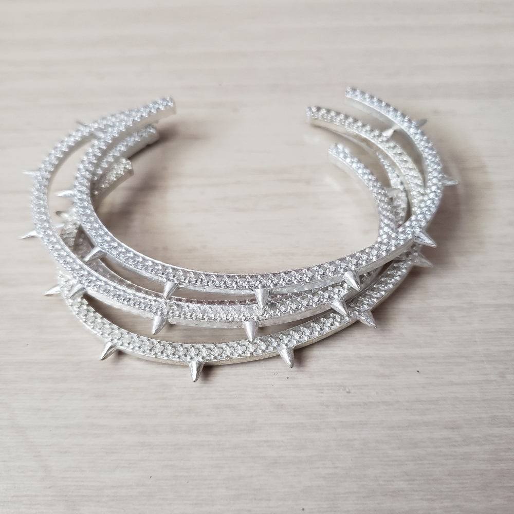 Silver spiked stacking bracelets